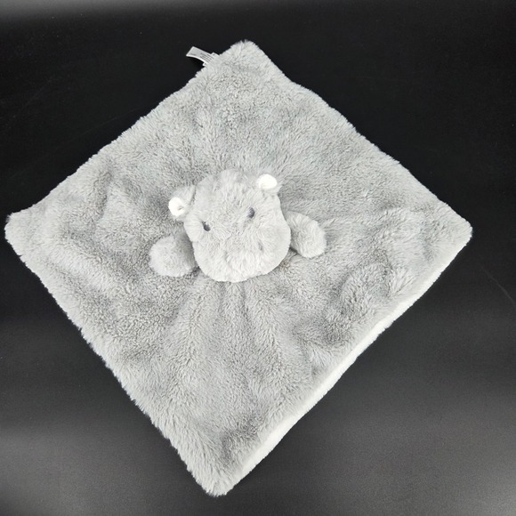 Unbranded Other - Grey Hippo Plush Security Blanket Baby Lovey Soft Shaggy Faux Fur Grey White